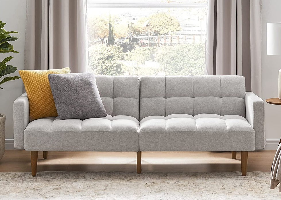 Gray Fabric Twin Futon Sofa Bed with Arms