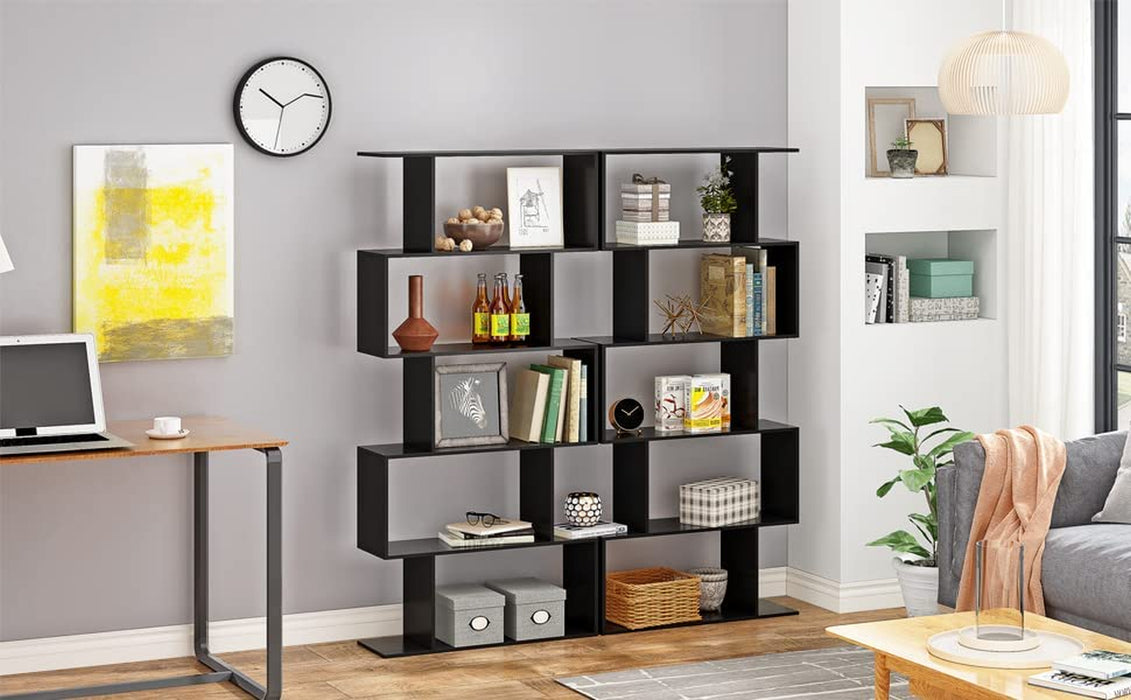 Modern S-Shaped Black Bookcase for Multifunctional Storage