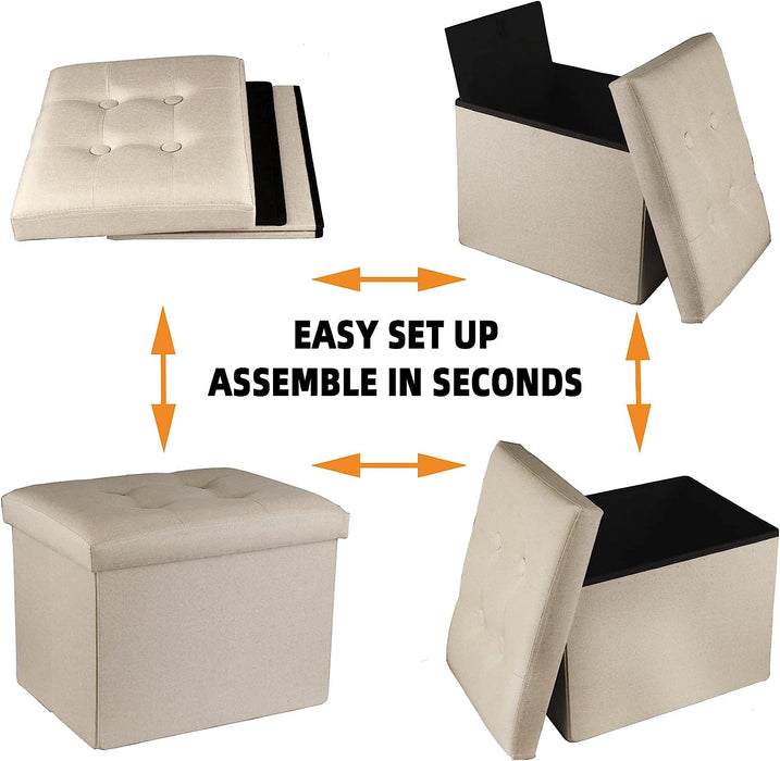 Foldable Beige Ottoman for Small Spaces