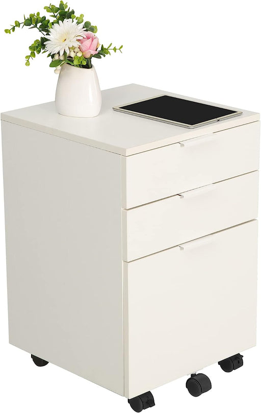 White Mobile File Cabinet with Locking Wheels