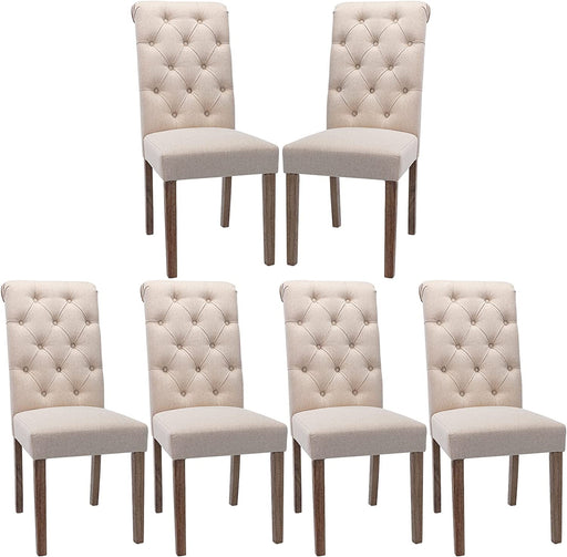 Beige Button Tufted Accent Parsons Dining Chairs Set of 6