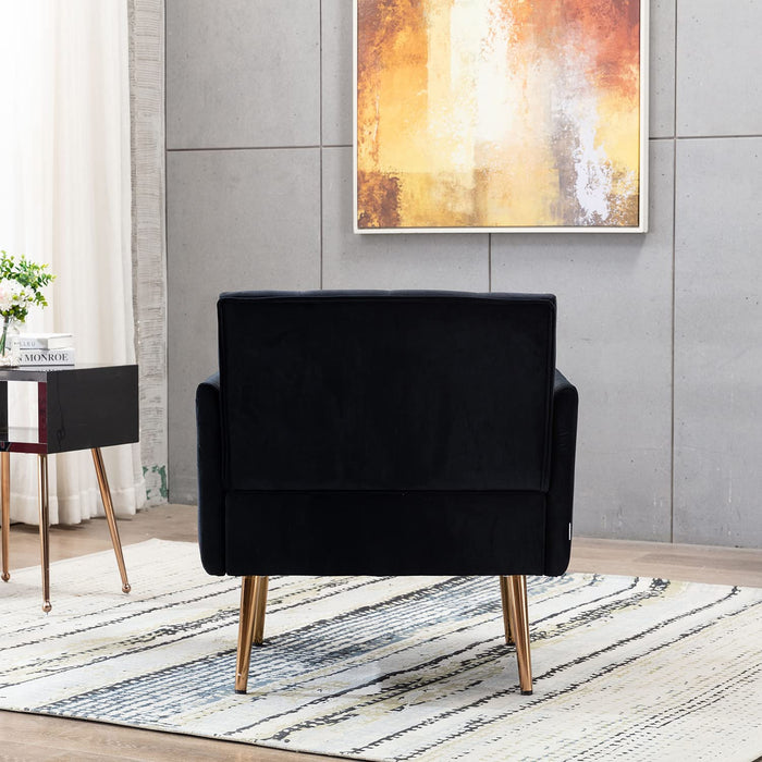 Modern Black Velvet Accent Chair with Arms