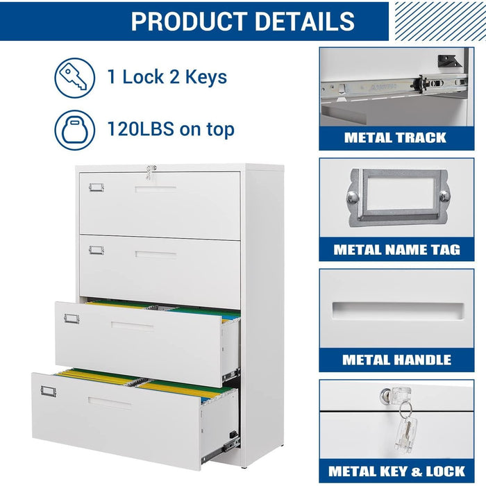 Lockable 4-Drawer Metal File Cabinet for Home Office