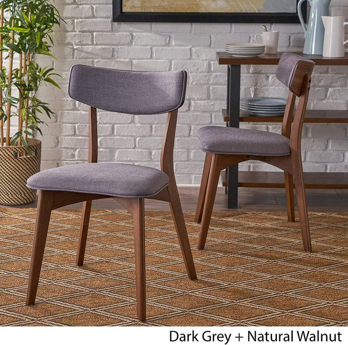 Dark Grey Mid-Century Modern Dining Chairs, Natural Walnut Frame