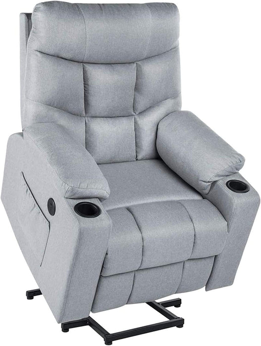 Gray Electric Power Lift Recliner with Massage and Heat