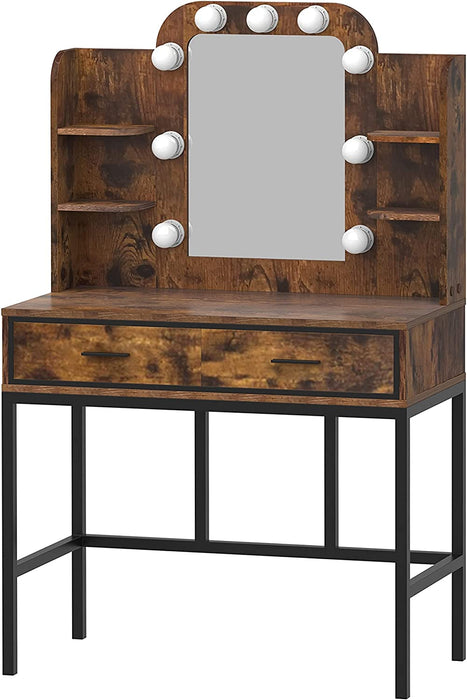 Elegant Lighted Makeup Vanity Desk, Brown