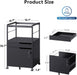 Mobile Wood File Cabinet with Open Shelf, Black