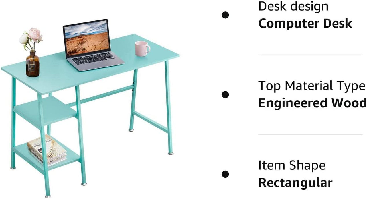 Blue 43″ Desk with 2 Shelves and Adjustable Feet