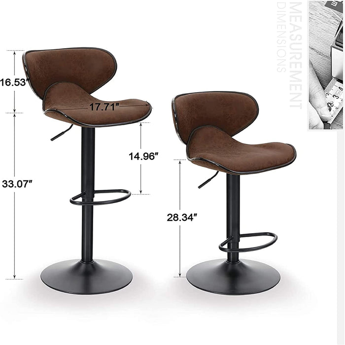 Brown PU Leather Swivel Bar Stools Set of 2 with Back
