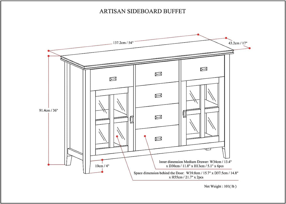 Artisan SOLID WOOD Contemporary Sideboard Buffet Credenza