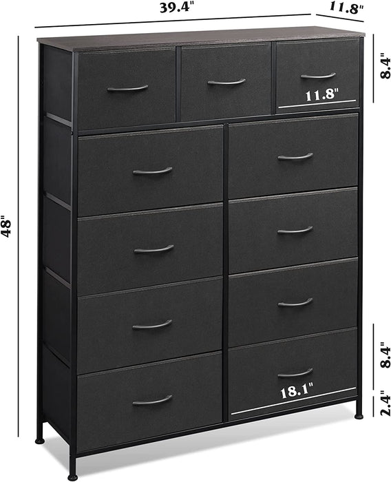 Charcoal Black 11-Drawer Fabric Storage Tower