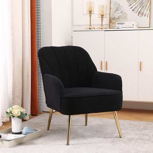 Golden-Legged Black Teddy Chair for Home Office