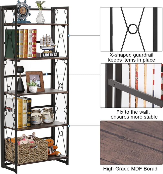 5-Shelf Folding Bookcase for Any Room