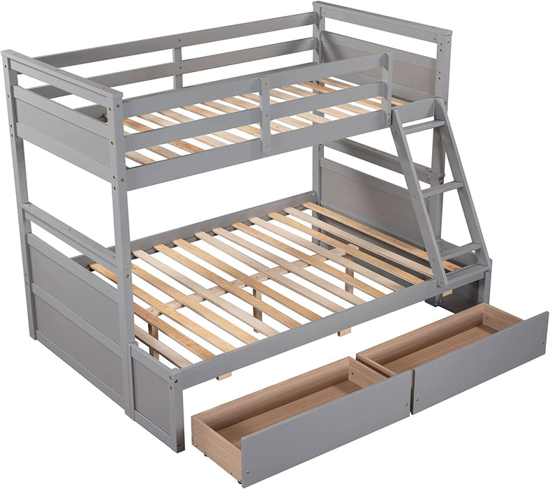 Twin over Full Wooden Bunk Bed W/ Storage, Grey