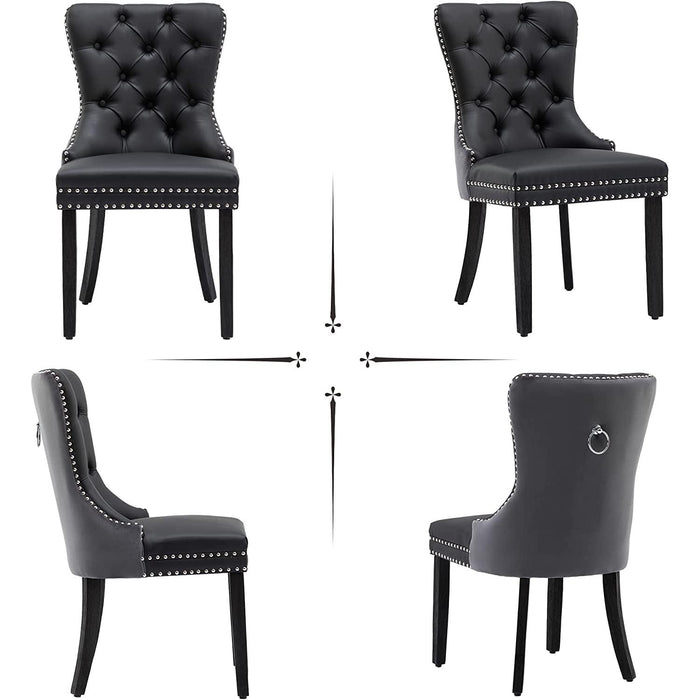 Black and Dark Grey Velvet Dining Chairs Set of 6 with Nailhead Trim and Pull Ring