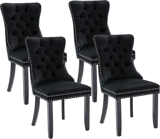 Tufted Solid Wood Dining Chairs, Set of 4, Black