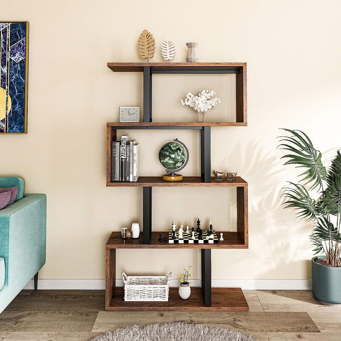 5-Tier S-Shaped Bookshelf for Home Office