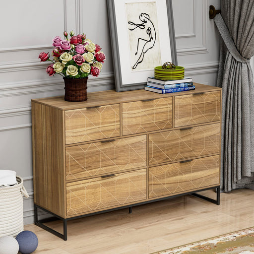 Modern Retro 7 Drawer Dresser, Walnut