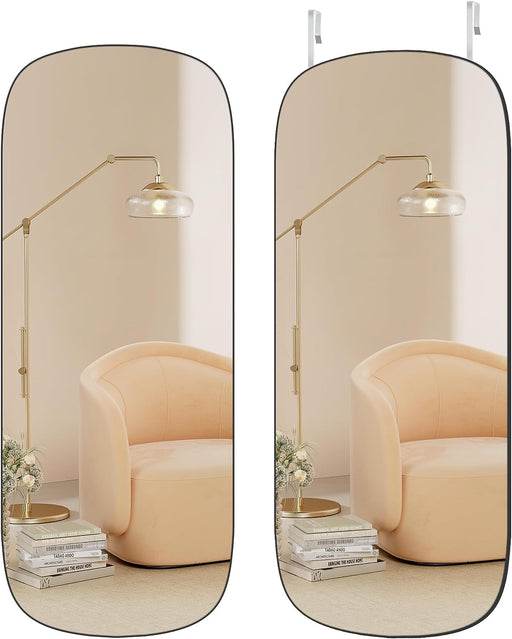 Mirror, Arched Wall Mirror Full Length, 47.2" X 18.5" Mirror for Wall Door, Frameless Glass Mirror Decor, for Bedroom Living Room Dressing Room, Black ULFM010B01