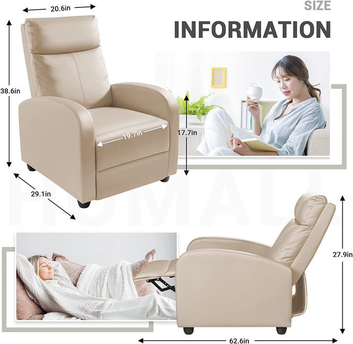 Recliner Chair Padded Seat PU Leather, Beige