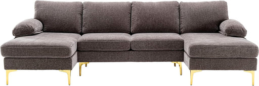 Grey Chenille Fabric U-Shape Sectional with Golden Legs