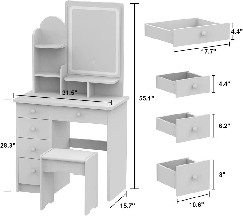 Lighted Mirror Vanity Set with Drawers and Shelves