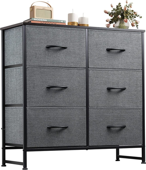 6 Drawer Dark Grey Fabric Dresser