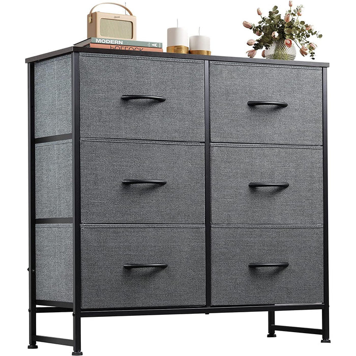 6 Drawer Dark Grey Fabric Dresser