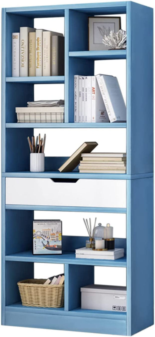 Bright Blue Wooden Bookcase with 8 Cubes