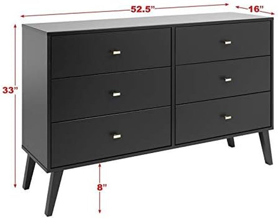 Mid-Century Black 6 Drawer Bedroom Dresser