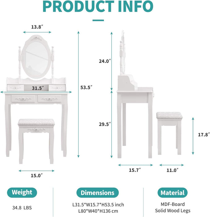 Wood Makeup Vanity Set with Mirror & Stool