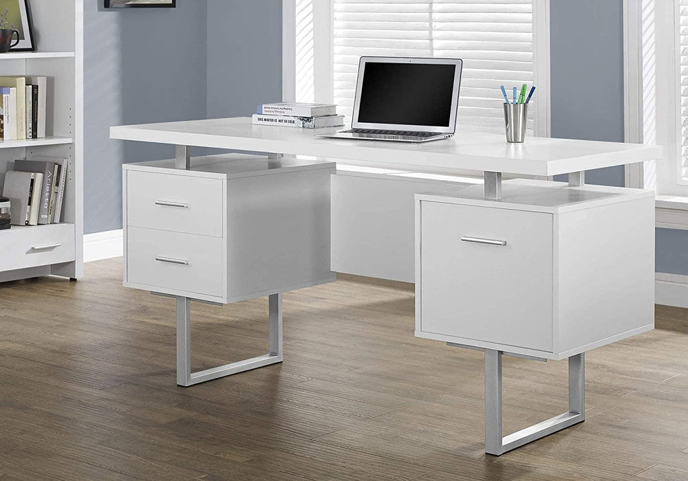 60-Inch White/Silver Metal Office Desk