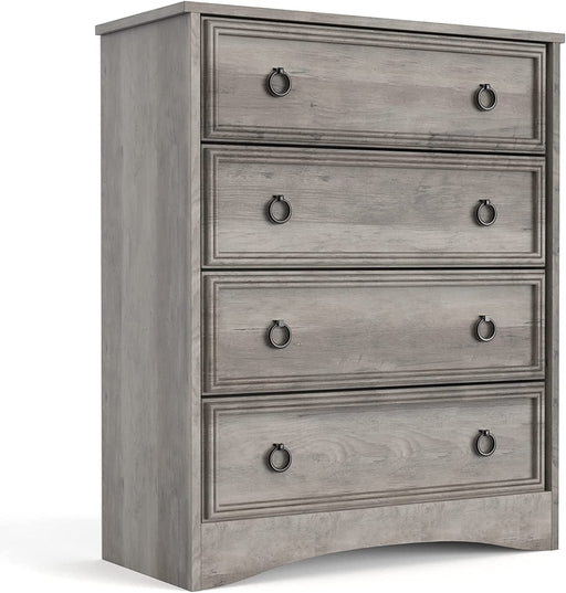 Modern Gray 4 Drawer Dresser, Textured Borders