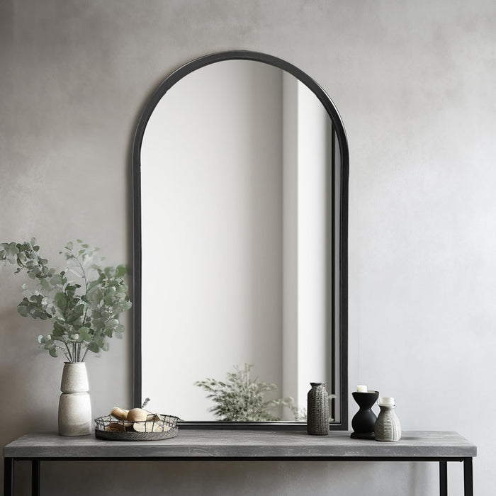 Arched Wall Mounted Mirror, 42"X24", Arch Black Mirror for Bathroom Vanity, Living Room or Bedroom, Entryway, Modern & Contemporary Arch Top Wall Mirror, Black, Iron Frame