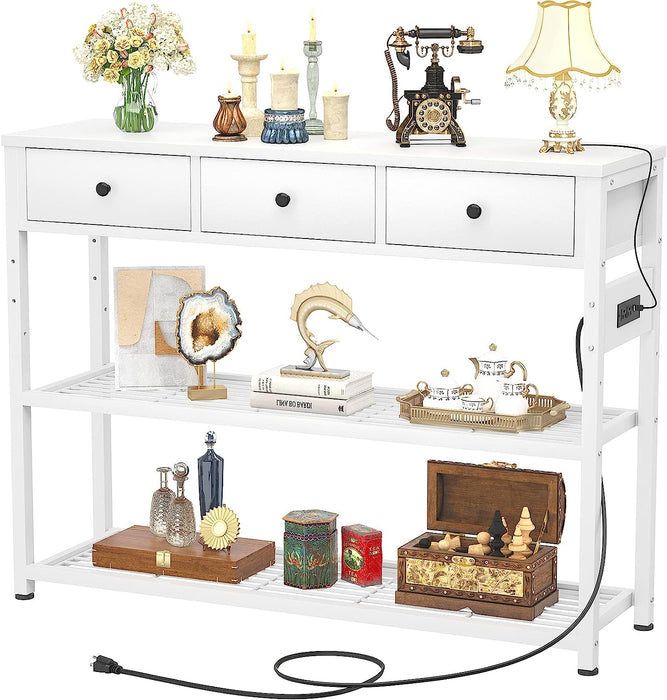 White Console Table with Outlets and USB Ports