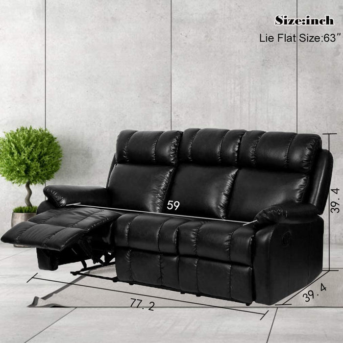 Recliner Chair Leather Sofa Recliner Couch Manual Reclining Home Theater Seating Manual Recliner Motion for Living Room Furniture (Three Seat, Black)