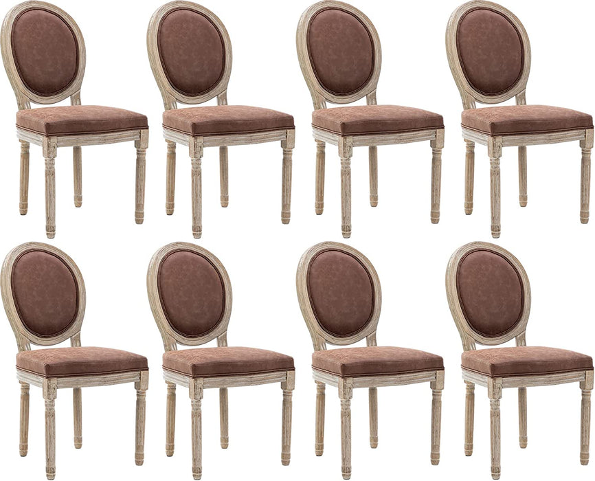 French Style PU Leather Dining Chairs, Brown, Set of 8