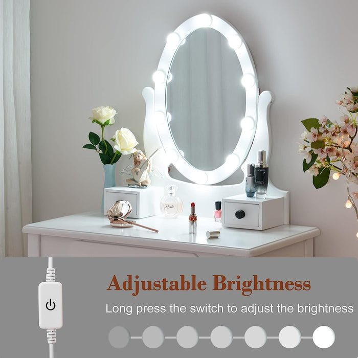 White Makeup Vanity Set with LED Lighted Mirror