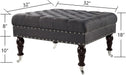 Charcoal Gray Tufted Ottoman with Rolling Wheels