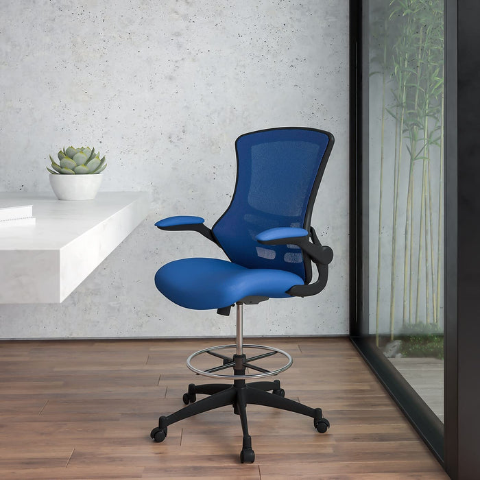 Blue Mesh Drafting Chair with Adjustable Footrest