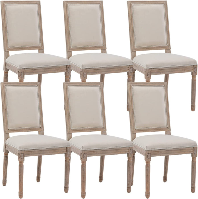 Set of 6 French Country Square Back Upholstered Dining Chairs