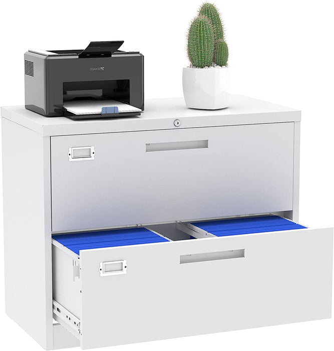 Lockable White Lateral File Cabinet for Home Office
