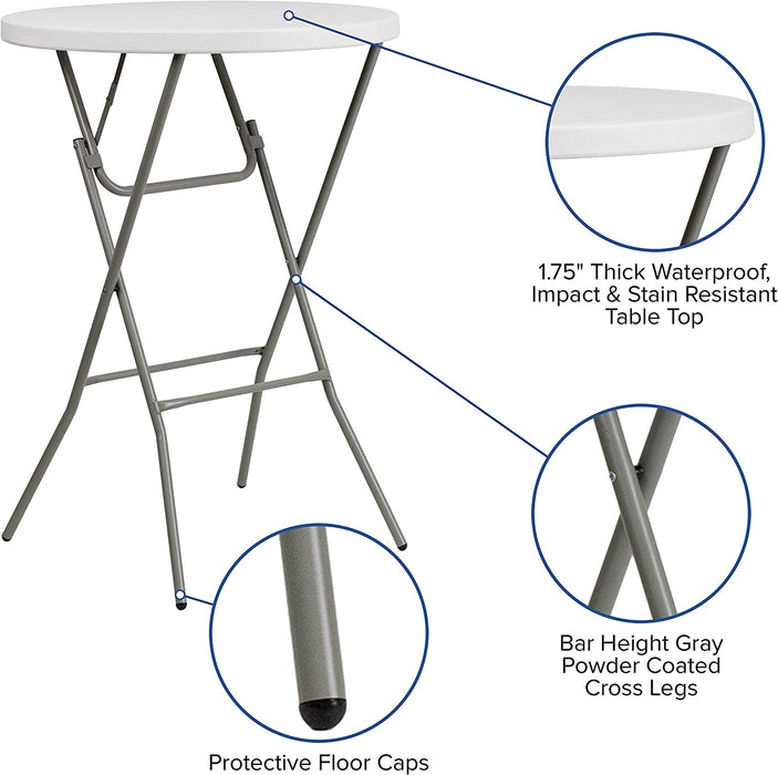 Round Folding Plastic Bar Table in Granite White