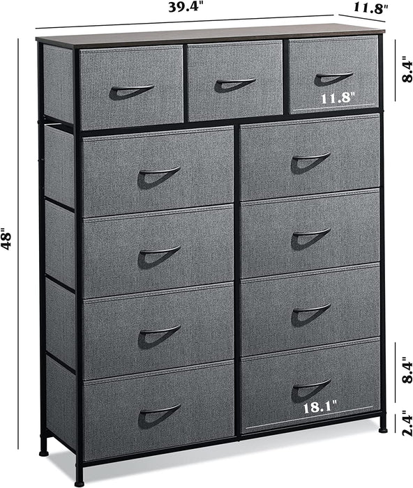 Dark Grey 11-Drawer Fabric Storage Tower