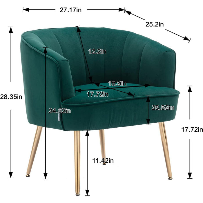 Green Velvet Accent Chair with Golden Legs