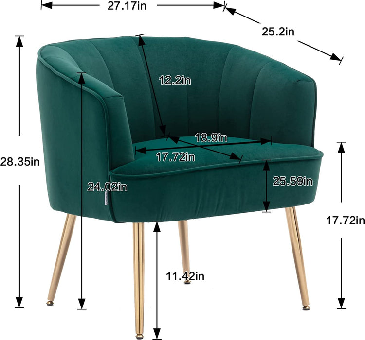 Green Velvet Accent Chair with Golden Legs