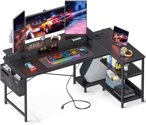 Modern L-Shaped Desk with USB & Storage Shelves