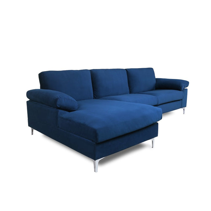 Navy Blue Velvet Sectional with Left Chaise