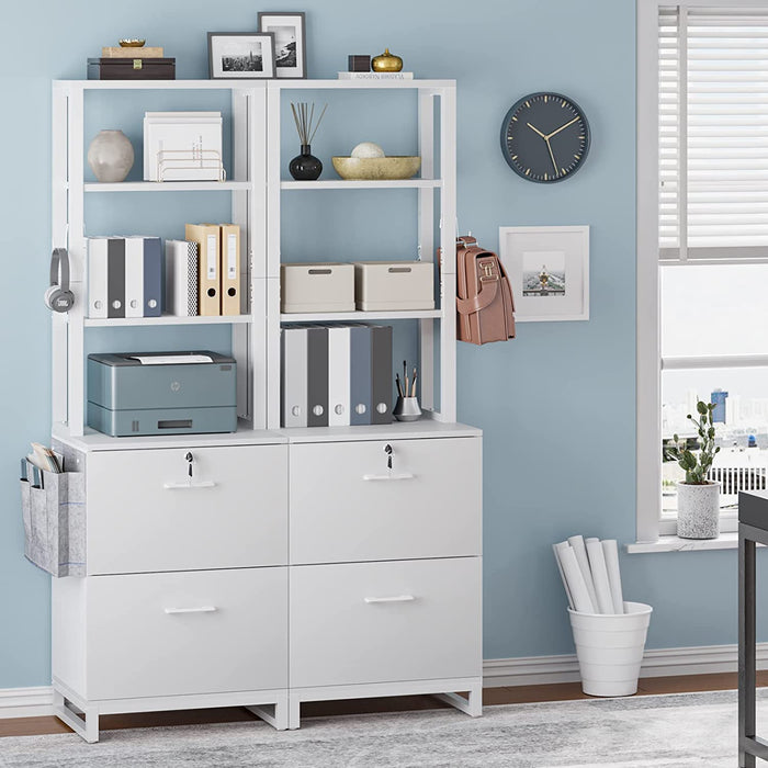 White File Cabinet with Lock and Storage