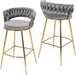 Gray Velvet Woven Backrest Barstool Set of 2